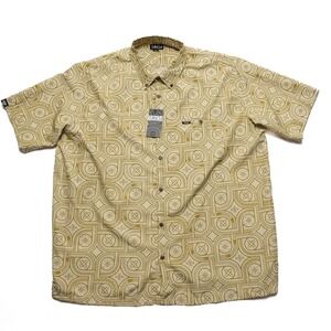 Tanoa Tafaoga Button Down Shirt Mens 3XL Tan Gold NWT Silky Dobby Tribal Print